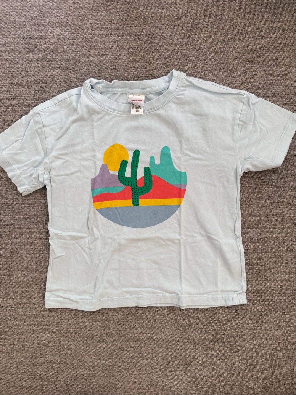 Hanna Andersson Light Blue Tee with Colorful Cactus Graphic EU 120 6-7
